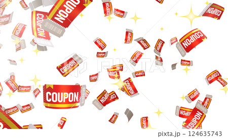 左上から降り注ぐクーポン券 - 白背景 124635743