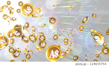 左上から降り注ぐオーストラリアドル硬貨 - シルバー背景 124635754