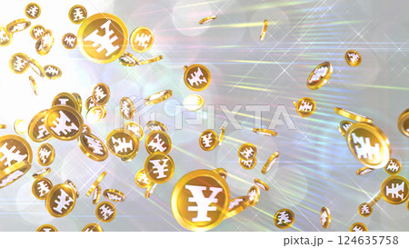 左上から降り注ぐ円硬貨 - シルバー背景 124635758
