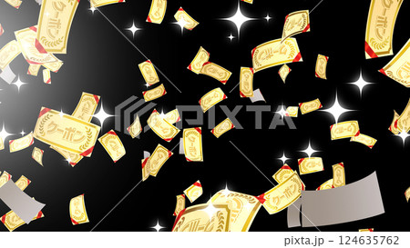 左上から降り注ぐクーポン券 - 黒背景 124635762