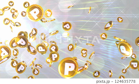 左上から降り注ぐポイントコイン - シルバー背景 124635778