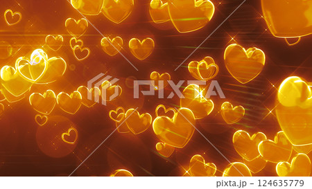 左上から降り注ぐハート - オレンジ 124635779