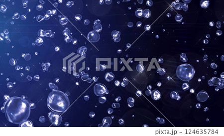 左上から降り注ぐ水滴 - ダークブルー背景 124635784