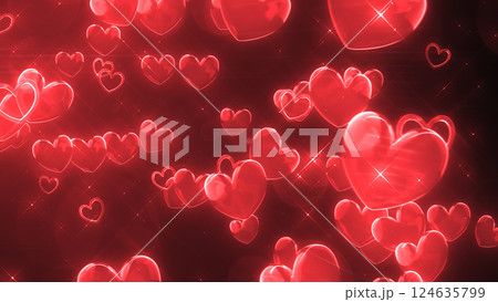 左上から降り注ぐハート - レッド 124635799