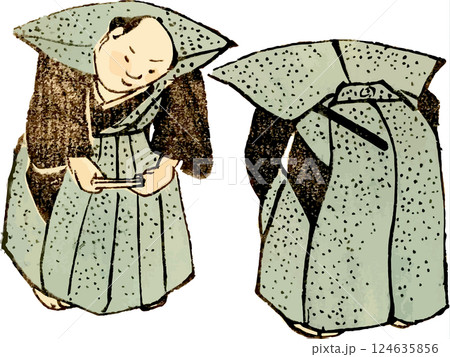 挨拶をする武士たちのゆる画素材 124635856