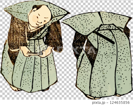 挨拶をする武士たちのゆる画素材 124635856