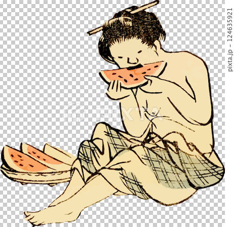 A loose drawing of a woman eating watermelon A loose drawing of a woman eating watermelon 124635921