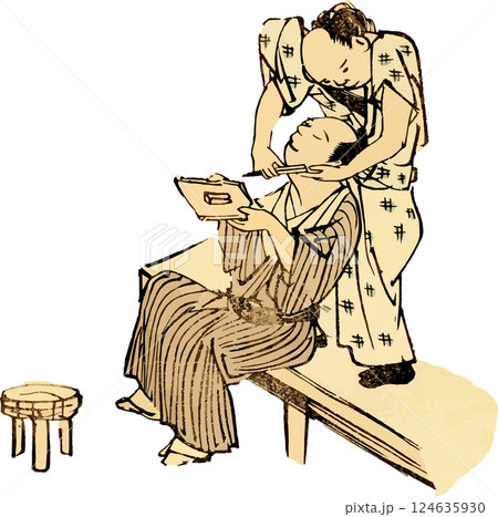 床屋で髭を剃る男性のゆる画素材 124635930