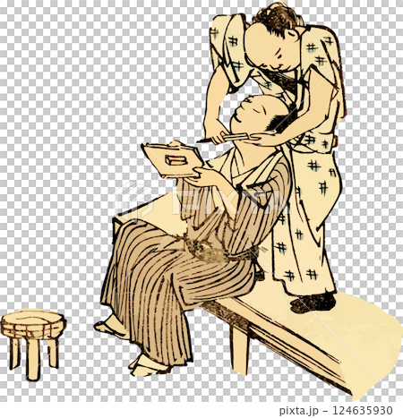 床屋で髭を剃る男性のゆる画素材 124635930