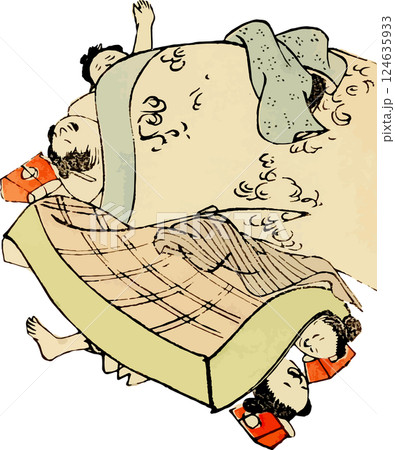 みんなでごろ寝のゆる画素材 124635933