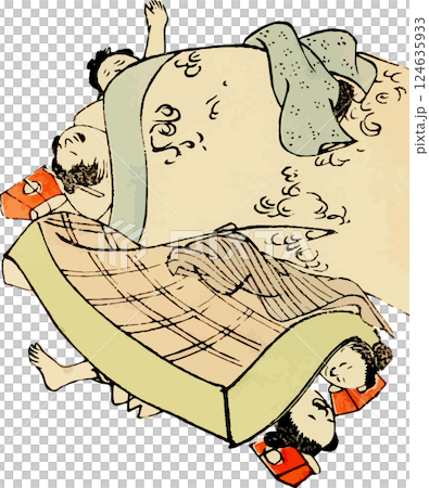 みんなでごろ寝のゆる画素材 124635933