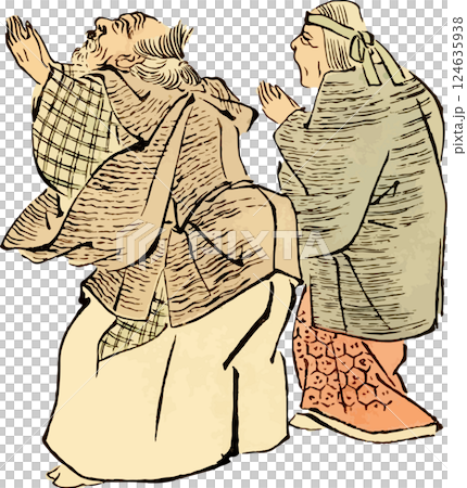 祖父和祖母祈禱的日式材料 124635938