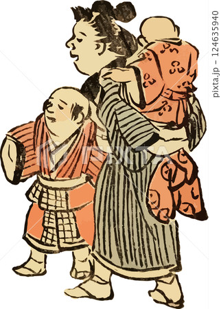 江戸の兄弟のゆる画素材 124635940