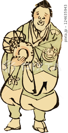 鼓を叩く男性のゆる画素材 124635943