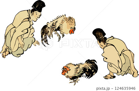 闘鶏のゆる画素材 124635946