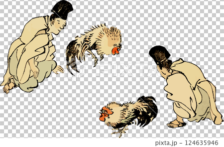 闘鶏のゆる画素材 124635946