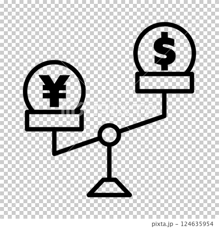 Monochrome icon of currency dollar yen on a scale for foreign exchange rates Monochrome icon of currency dollar yen on a scale for foreign exchange rates 124635954