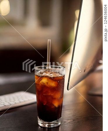 パソコンとアイスコーヒー 124636004