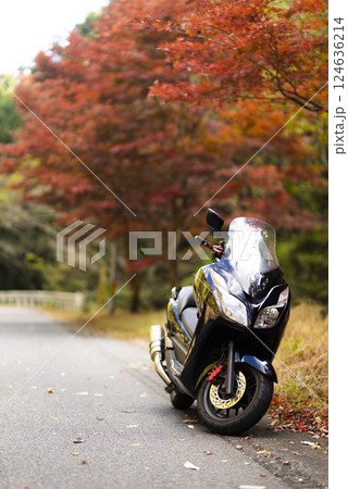 紅葉とバイクのある風景 紅葉とバイクのある風景 124636214