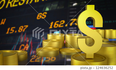 The Gold coins and dollar symbol for Business concept 3d Rendering. The Gold coins and dollar symbol for Business concept 3d Rendering. 124636252