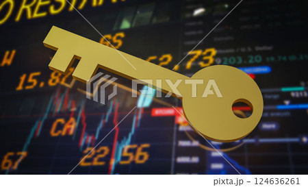 The Gold key on Business  chart Background 3d Rendering. 124636261