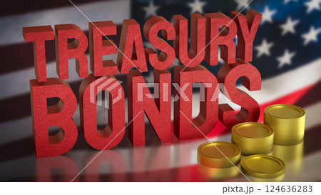 The Red treasury bond and gold coins for Business 3d Rendering. 124636283