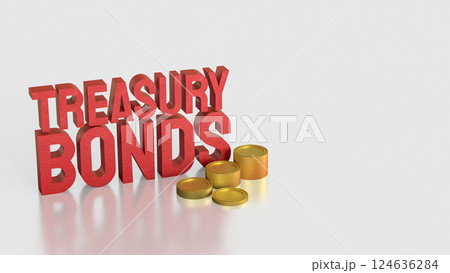 The Red treasury bond and gold coins for Business 3d Rendering. 124636284