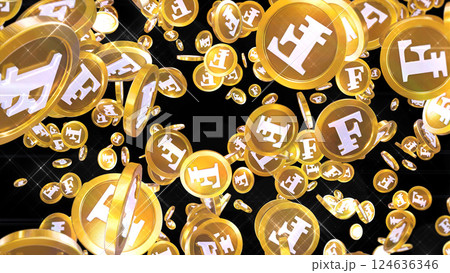 周囲に散らばるスイスフラン硬貨 - 黒背景 124636346