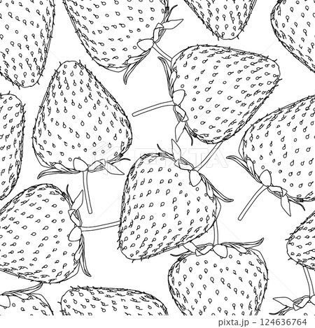 Seamless texture with contours of strawberries from black lines isolated on a white background. Vector illustration. 124636764
