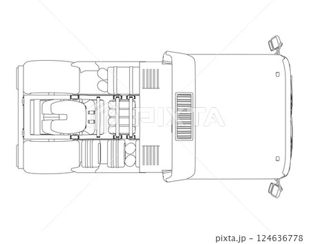 Outline of a truck without a trailer from black lines isolated on a white background. View from above. Vector illustration. Outline of a truck without a trailer from black lines isolated on a white background. View from above. Vector illustration. 124636778