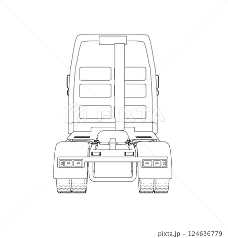 Outline of a truck without a trailer from black lines isolated on a white background. Back view. Vector illustration. Outline of a truck without a trailer from black lines isolated on a white background. Back view. Vector illustration. 124636779
