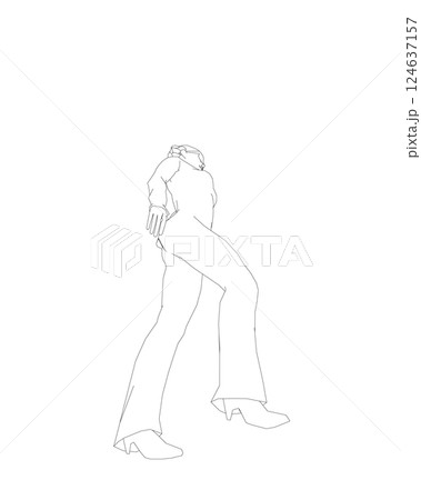 Portrait of woman in sunglasses. Vector minimalistic illustration for social media stories, logo, poster, print, cover, postcard, banner. Female figure outline. Contour of a girl in a business suit. 124637157