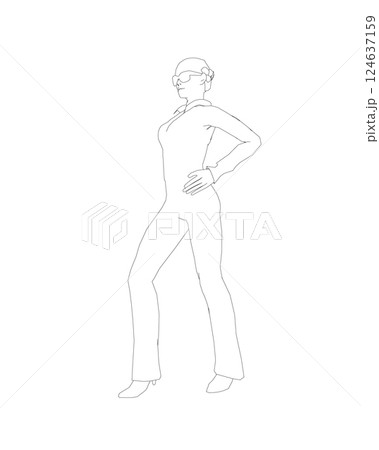 Portrait of woman in sunglasses. Vector minimalistic illustration for social media stories, logo, poster, print, cover, postcard, banner. Female figure outline. Contour of a girl in a business suit. Portrait of woman in sunglasses. Vector minimalistic illustration for social media stories, logo, poster, print, cover, postcard, banner. Female figure outline. Contour of a girl in a business suit. 124637159