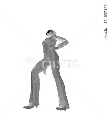 Stylish young women dressed in trendy clothes. Fashionable casual and formal outfits. 3D polygonal vector illustration. Girl boss. Fashion girl in sunglasses girl boss. woman face vector illustration. 124637166