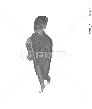 Polygonal drawing of fashionable young woman walking with folder with documents in hand. Vector of girl walk. Drawing Illustration of Young Woman. isolated, sketch, contour girl, woman walking. 3D. 124637189