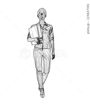 Drawing of fashionable young woman walking with folder with documents in hand. Vector of girl walk. Drawing Illustration of Young Woman. isolated, sketch, contour girl, woman walking Drawing of fashionable young woman walking with folder with documents in hand. Vector of girl walk. Drawing Illustration of Young Woman. isolated, sketch, contour girl, woman walking 124637391
