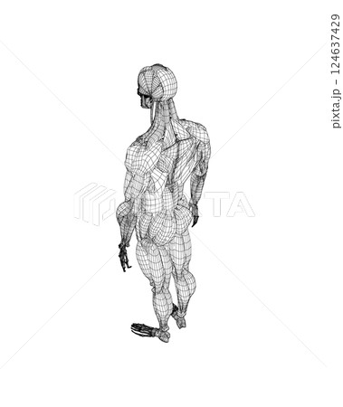 Human body anatomy male man wireframe , muscular system of muscles . Flat medical scheme poster of training healthcare gym wireframe, vector illustration. Male body muscular system sketch drawing. 3D. Human body anatomy male man wireframe , muscular system of muscles . Flat medical scheme poster of training healthcare gym wireframe, vector illustration. Male body muscular system sketch drawing. 3D. 124637429
