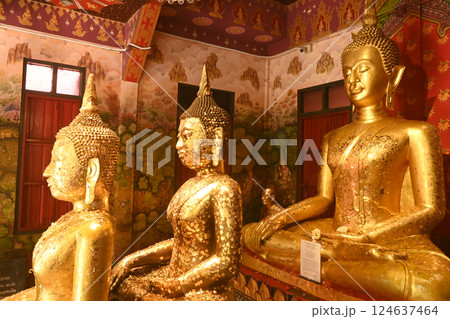 Luang Pho To and Luang Pho Yai, two Buddha statues built in the Rattanakosin period. Enshrined in the Sanctuary at Wat Nagaprok temple. 124637464