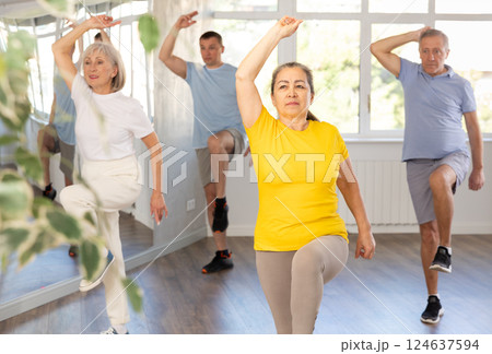 Elderly woman dances modern dances in group Elderly woman dances modern dances in group 124637594