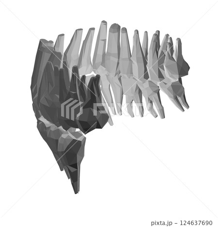 Teeth polygonal. Hand drawn different types of human tooth collection. Dentist graphic template. Engraving fangs and molars. Dental oral care. Toothache treatment. Vector stomatology set. 3D. 124637690