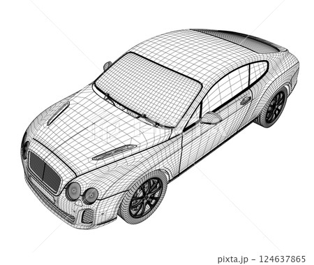 Coloring page vector line art for book and drawing. Black wireframe illustrate Isolated on white background. High speed drive vehicle. Graphic element. Illustration car. Stroke without fill. 3D. Coloring page vector line art for book and drawing. Black wireframe illustrate Isolated on white background. High speed drive vehicle. Graphic element. Illustration car. Stroke without fill. 3D. 124637865