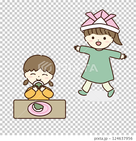 兒童節幼兒園小朋友（女孩）插畫 124637956