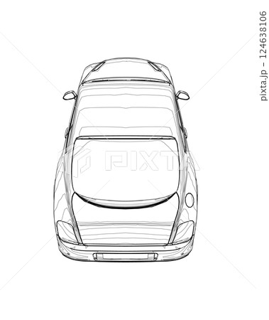 Sedan car in outline. Business sedan vehicle template vector isolated on white. Sport car outlined sketch, stylized vector symbol. High-end car. Vector draw with black lines. Technical drawing Sedan car in outline. Business sedan vehicle template vector isolated on white. Sport car outlined sketch, stylized vector symbol. High-end car. Vector draw with black lines. Technical drawing 124638106
