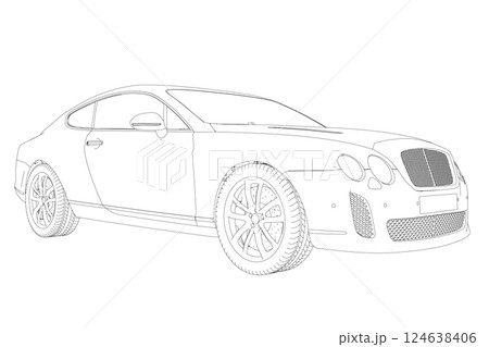 Coloring page vector line art for book and drawing. Black contour sketch illustrate Isolated on white background. High speed drive vehicle. Graphic element. Illustration car. Stroke without fill 124638406