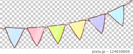 かわいい手描き風ガーランドフラッグ かわいい手描き風ガーランドフラッグ 124638609