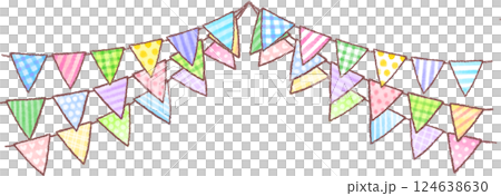 かわいい手描き風ガーランドフラッグ かわいい手描き風ガーランドフラッグ 124638630