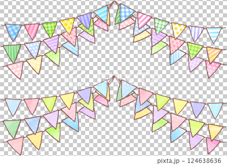 可愛的手繪花環旗幟 124638636