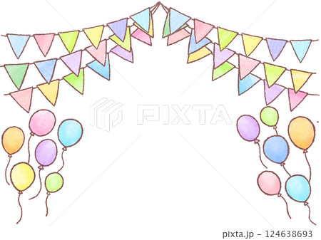 ガーランド_末広がり_風船入り_カラフル 124638693