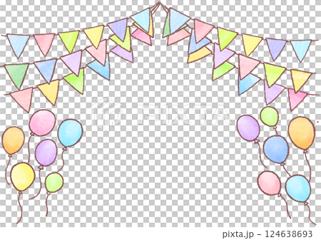 ガーランド_末広がり_風船入り_カラフル 124638693