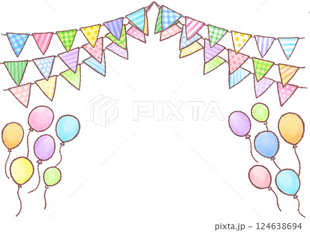 ガーランド_末広がり_風船入り_カラフル 124638694
